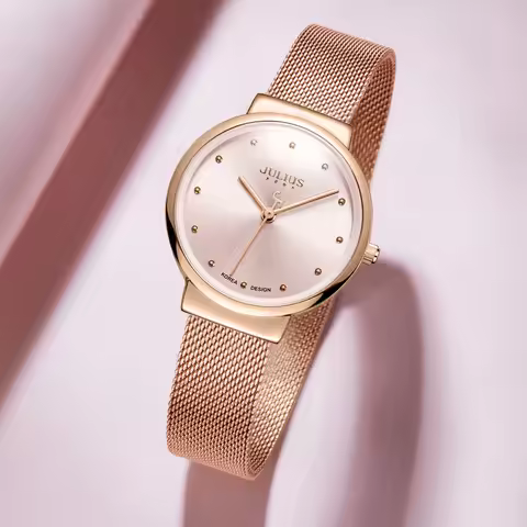 JULIUS Women's Ultra Thin Silver Gold Brown Black Mesh Stainless Steel Fashion Casual Watch Female W