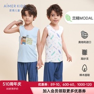 AIMER Kids Boys Wide-Shoulder Vest Top T-Shirt Lightweight High Elastic Soft Summer Outer Wear Homew