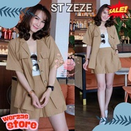 KEMEJA Up To 70% Wse390 2In1 Zeze Shorts and Top Outer Active Button Shirt Size Fit L To Xl Ld 100Cm