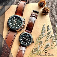 [Original] Alexandre Christie 9601M / 9601B Brown Leather Strap Couple Watch