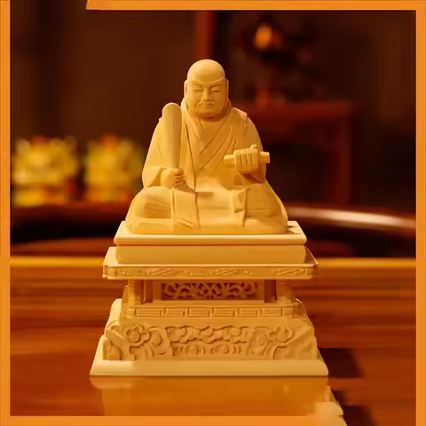 QiaoLin Cypress Statue Buddha Statue Crafts Nichiren Wooden Cypress Crafts Home Car Decoration Handm