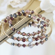 拉長石 紅石榴石 茶晶 女性健康避邪好雙圈水晶手鍊。尼泊爾晨星