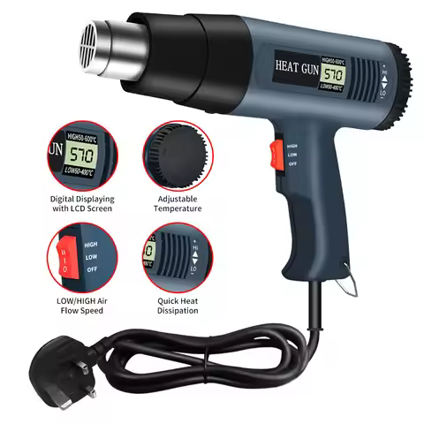 Utility Industrial Digital Display Hot Air Gun Small Car Film Baking Gun Two-speed Temperature Regul