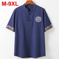 ASFLY Plus Size Cotton Linen T Shirts Embroidery Short Sleeve Tee Tops Men 7XL 8XL 9XL Tshirt Loose 