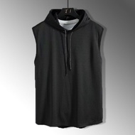 M-3XL Men Sleeveless Casual Hoodie Vest Men Fitness Top Sport Gym Shirt Plain Solid Color Baju Sport