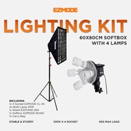 EZMODE Studio Lighting Stand 4 Lamps + 4 Socket Softbox 60x80cm Grid