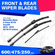 Front Rear Wiper Blades For Mercedes Benz A Class W176 2016 - 2018 High Carbon Steel Silicone Coated