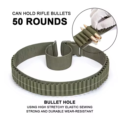 50 Rounds Rifle Bullet Cartridge Bandolier 556 Ammo Belt Shell Holder Hunting Sporting Shooting for 