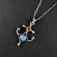 船錨吊墜 / 航海風格項鍊 - 海水藍寶.石榴石.14K黃金.S925純銀