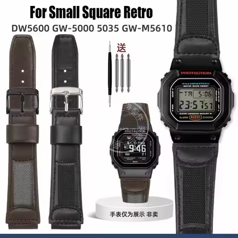 For Casio Small Square Retro Cow Leather Watch Strap DW5600 5000 M5610 GBX100 GA110 100 Men‘s Cowhid