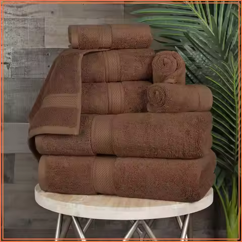 800GSM Egyptian Cotton Towel Set, 8 Piece, Ultra Soft, Absorbent, Chocolate