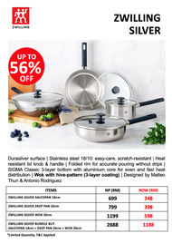 ZWILLING SILVER Cookware - Saucepan 18 cm/Deep Pan 26 cm/Wok 30 cm