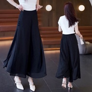 大碼女裝 大碼女裝上衣新款韩版 White High-Waist Wide-Leg Chiffon Culottes - Summer 2025
