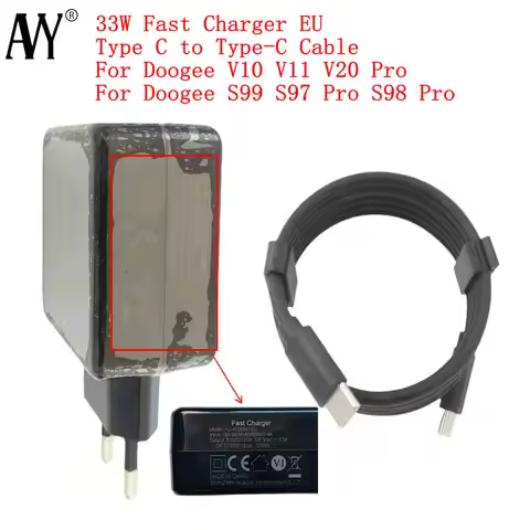 33W Quick Charger for Doogee V20 Pro V10 V11 S99 S98 Pro S97 Pro Fast Charger Type C To Type C Cable