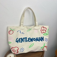 Thailand Gentle Woman Letter Embroidery Canvas Bag 2023 New Small Fresh Print Student Shoulder Bag