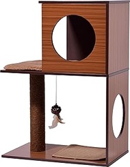 dobar Kelly Cat Furniture with Scratching Post, Play Ball and Fluffy Cat Bed, 54 x 34 x 77 cm, Brown