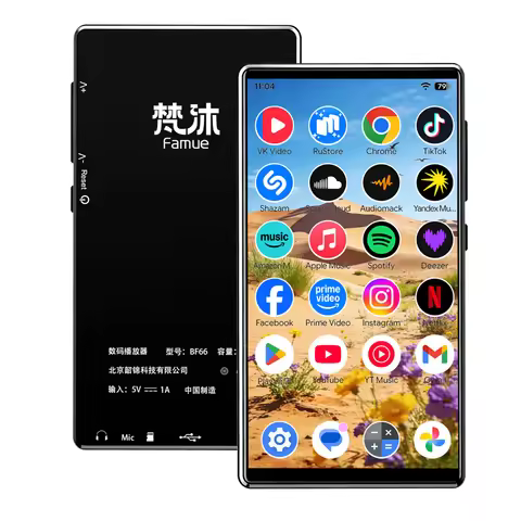 Famue 1080P HD MP3/MP4 Player 4.7" Large Screen Android 13 6GB RAM WiFi Bluetooth Spotify YouTube Go