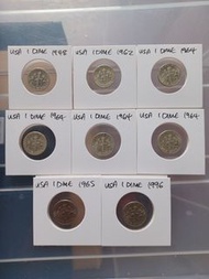 USA Dime Collection 1948, 1962, 1964, 1965, 1996 silver coins 🇺🇸 美國銀幣 💰 prices in description