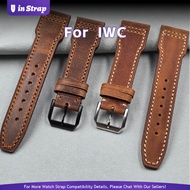 Apply To IWC Pilot's Watches, 21/22mm Retro Thickened Handmade Crazy Horse Brown Leather Watch Strap