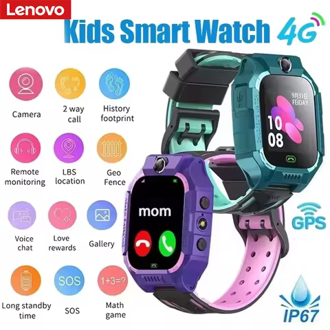 Lenovo Kids Smart Watch 4G SOS GPS Location Sim Card Call Smart Watch Camera Waterproof Watch Gift F