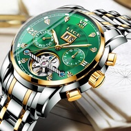 Lige นาฬิกาข้อมือผู้ชายแฟชั่นแบรนด์หรูนาฬิกากลไกอัตโนมัติสำหรับกันน้ำผู้ชายนาฬิกาข้อมือ Tourbillon