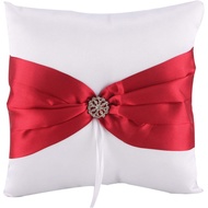 HE ANDI 7.8" Bantal Pembawa Cincin Perkahwinan Hiasan Berlian Tiruan Satin (Merah)