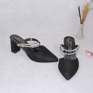 Giày cao gót vuông 7p bít mũi da nhung dây xoàn mảnh 2 kiểu mang - BM70