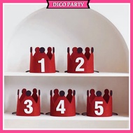 Red crown felt hat with birthday number for baby