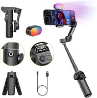 AOCHUAN Gimbal Stabilizer for iPhone with RGB Magnetic Fill Light, Foldable Gimbal Built in 7.8' Ext