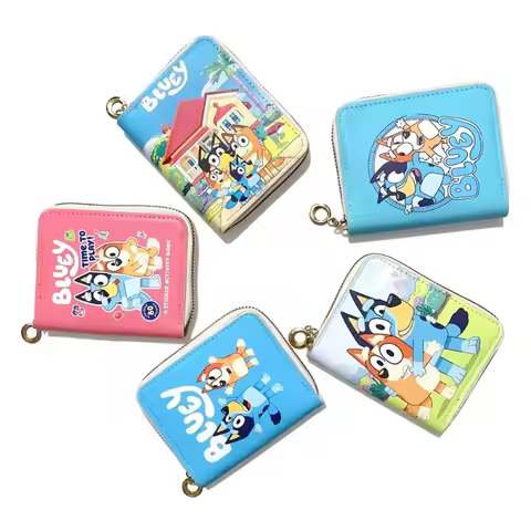 Hot ！Bluey And Bingo Anime Wallet PU Leather Material Cartoon Card Bag Student's Key Bag Children's 