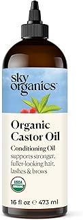 Sky Organics Organic Castor Oil (16 oz) USDA Certified Organic, 100% Pure, Cold Pressed, Hexane Free, Boost Hair Growth, Use with Castor Oil Pack