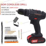 Baterai Mesin bor cordless Elektrik Drill bor listrik Bor tanpa kabel full set/bor cas 2 baterai pro