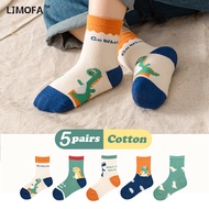 LJMOFA 5Pairs 1-12Yrs Kids Dinosaur Socks Pure Cotton Comfortable Children Cartoon Fashion Warm Sock