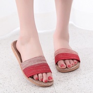 【Free shipping】Women Cotton Linen Beach Breathable Shoes Sandals Home Slipper Flip-Flops Shoes Indoo