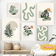 Framed Abstract Green Leaf Canvas Painting Boho Poster Nordic Print Print Living Room Decor Wall Art Frame Bedroom Decor