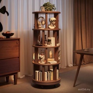 Floor-standing Bookshelf 360 Degree Small Narrow Back Wall Movable Rotating Corner Solid Wood Shelf 