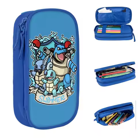 Swimmer Team Shield Pencil Cases Blastoise Squirtle Pokemoned Pen Bag Large Storage School Supplies 