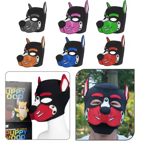New Puppy Cosplay Costumes of M L Size Brand Padded Rubber Full Head Fetish Hood Mask for Dog Role p