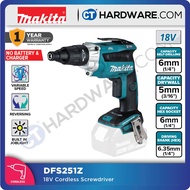MAKITA DFS251Z CORDLESS SCREWDRIVER 18V | 2500RPM | SELF DRILLING 6MM (1/4") | DRYWALL 5MM (3/16") |