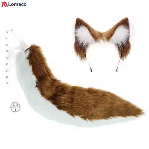 Gorou Cosplay Headwear Tail Plush Cat Fox Wolf Ear Hairband Furry Tail Set Halloween Costume Accesso
