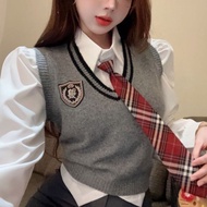 Maillard Jk Uniform Preppy European Style Knit Vest Sweater Women Student Plus Size Gray Twist Top