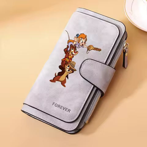 Chip n Dale Buckle Women Wallets Long Leather Top Quality 15 Card Holder Classic Female Purse Zipper