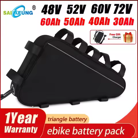 Electric Bike Triangle 48V 45AH Battery 52V 21700 Cell Cham-Ride 72V 60V 30AH 100A BMS Huge Capacity