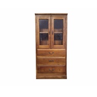 【吉迪市100%全柚木家具】RPSC031BA 柚木玻璃雙門三抽式展示書櫃