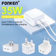 Fonken 35W UK Charger 2-Port Quick Charge Type C PD Fast Charger Portable Travel Wall USB C Charger