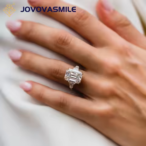 JOVOVASMILE 8 Carat Moissanite D vvs 13x9.5mm Emerald Cut Woman Ring 10K Solid Yellow Gold Rings Set
