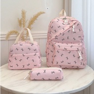 3pcs Nylon Bow Print Backpack Set,Foldable Multi-Po Cket Large CapacityWater-Resistant Zipper Backpa