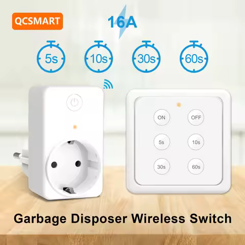 Wireless EU KR Standard 16A Outlet Socket for Kitchen Food Waste Disposer RF 868Mhz Remote Control C