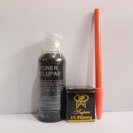 paket toner fleksol - cream sp hitam siang malam - dan pensil alis