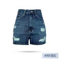 Niyom jeans รุ่น NYJ65 กางเกงขาสั้น ผ้าไม่ยืด สียีนส์ แต่งขาด